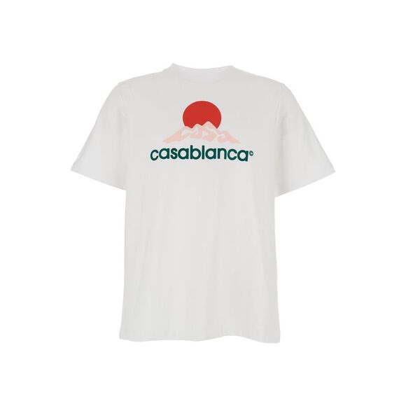 Casablanca Men White Crewneck T-Shirt With Logo On The Front In Cotton Man